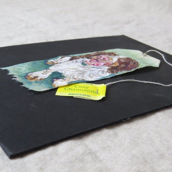 Original Art Hand Painted Tea Bag Art, Spaniel Dog, Artist Signed B. Vens - Picture 8 of 8